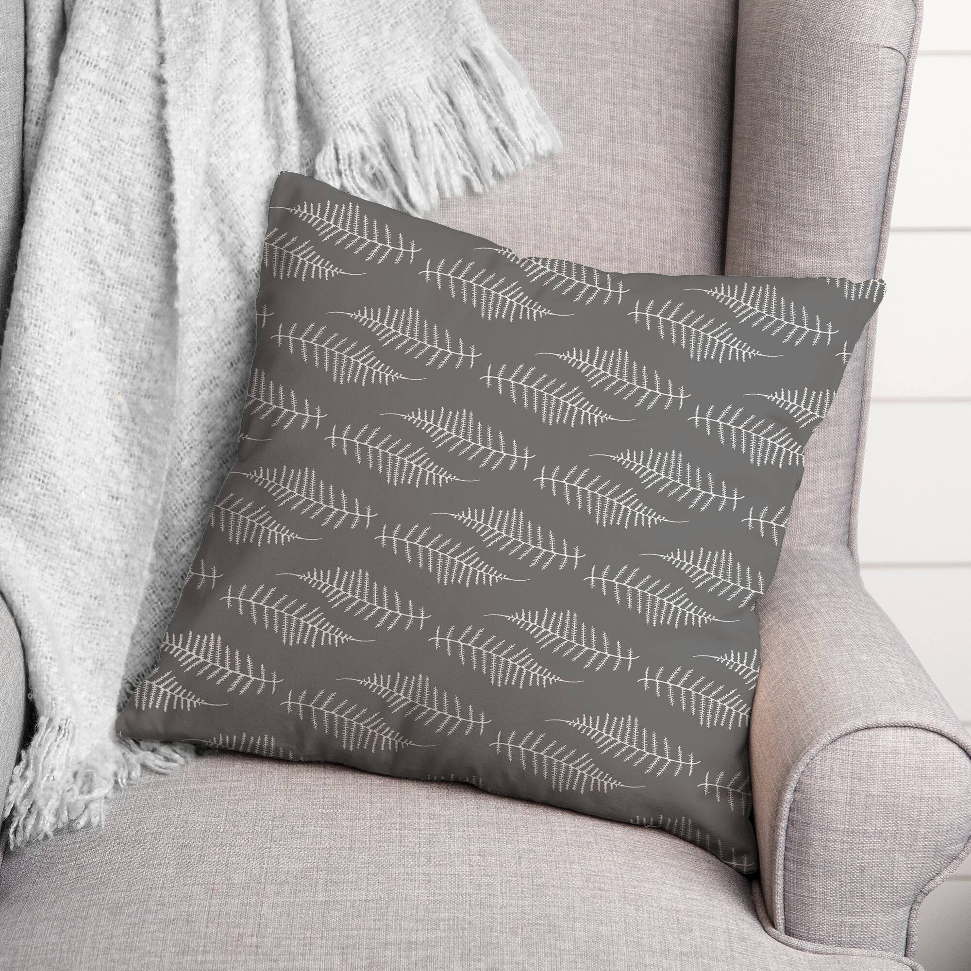 Sketched Fern Pattern Throw Pillow 18" x 18"